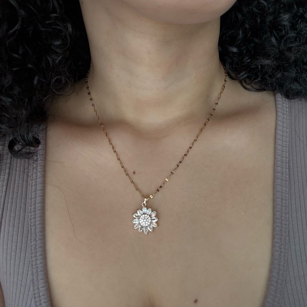 SOLD! Gold Soul Flower- 16” Gold Plated Stainless Steel Pendant Necklace - Picture 2 of 3